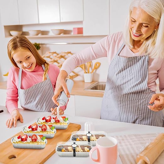 NPLUX 50 PACK Mini Cake Pans with Lids and Spoons, Rectangular Aluminum Foil Bread Pan, Mini Loaf Pans and Food Containers with Lids for Graduation Gifts Party Favors(Silver, 6.8oz)