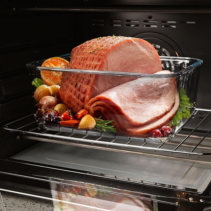 Extra Large Glass Storage Containers with Lids 200oz/6000ml/26cup | Silicone Mat Included | Borosilicate Glass | Airtight | Freezer Oven Dishwasher Safe | Rotisserie Chicken | XL Big Food Bowl