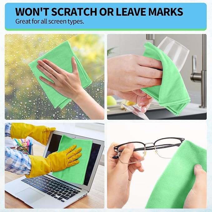 Microfiber Cleaning Cloth, 10 Pack Glasses Cleaning Cloth, 16" ×14" Window Cleaning Rags, Streak Free Lint Free Polishing Cloths Wipes for Eye Glass Stainless Steel Windshield, Sage Green