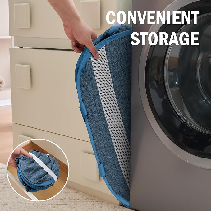 Collapsible Tear Proof Laundry Baskets with Dual Handles, Blue | 70L, Foldable, Pop up Hamper, Reinforced Durable Laundry Hamper for Home, Laundry, Bathroom, Dorm or Travel