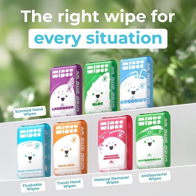 Impossibly Compact Travel Flushable Wipes - 99.5% Water and Aloe - Safe for Sensitive Skin - Travel Essentials for Adults & Kids, Rose, 8 Pack 48 Wipes