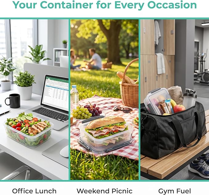 YORY 7cup Plastic Food Storage Containers With Lids For Leftover,5pk | BPA free,Stackable and Nestable,Snaplock Lid ,Freezer Dishwasher Microwave Safe