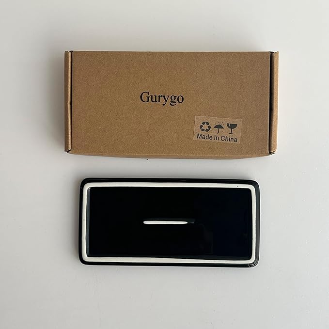 Gurygo 6" Bathroom Trays - Ceramic Vanity Tray for Bathroom - Small Ceramic Tray - Kitchen Soap Trays for Kitchen Counter - Bathtub Organizer (Black)