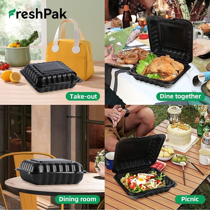 55-Pack 8x8 34oz Meal Prep Containers - Shrink Wrap Ready to Use | Heavy Duty Clamshell To-Go Boxes | BPA-Free & Stackable | Microwave, Freezer & Dishwasher Safe for Leftovers, Catering