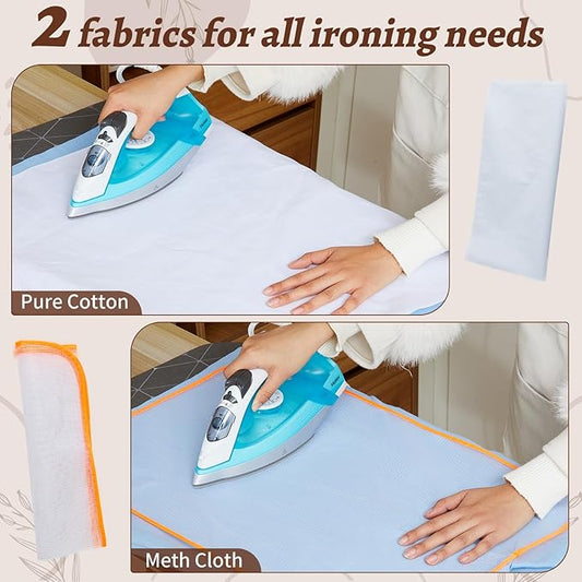 HunnmingRe 2 Types Pressing Cloth for Ironing, Cotton Fabric and Nylon Mesh Ironing Cloth, 2 Types of Different Fabric Pressing Cloths for Clothes Protect