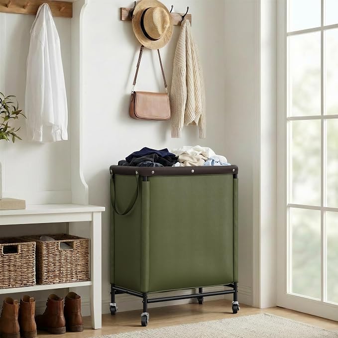 StorageWorks 2 Section Laundry Hamper, 100L Green Sorter Cart with Wheels
