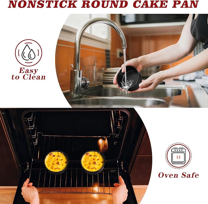 E-far 5 Inch Cake Pan Set of 3, Nonstick Stainless Steel Small Baking Pans Tins, Round Bakeware for Layer Cakes, Stainless Steel Core & Non-Toxic Coating, Straight Side & 2 Inch Deep
