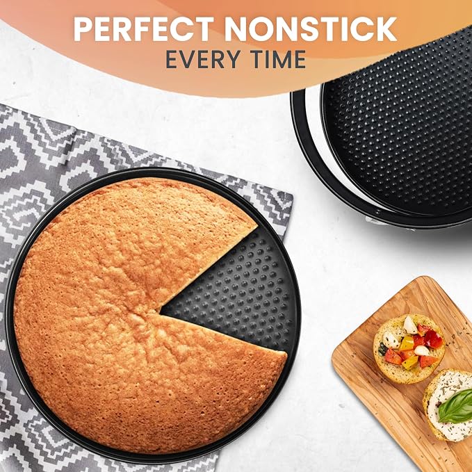 RFAQK 9 Inch Springform Pan Nonstick Leakproof - Spring Form Pan for Cheesecake with Removable Bottom, Include Spatula & 50pcs Parchment Paper, Recipe E-Book - Ideal for Baking Cakes, Pizzas, & More!