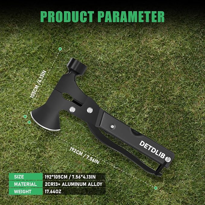 15-in-1 Multitool Axe Hatchet, Black | with Hammer, Knife, Saw, Essential for Camping, Hiking, Gifts for Men, Women, Dad, Husband, Birthday Gifts for Men