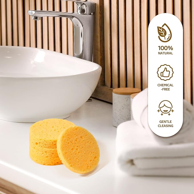 GAINWELL 50-Count Compressed, GAINWELL Cellulose, 100% Natural Cosmetic Spa Sponge for Facial Cleansing, Exfoliating Mask, Makeup Removal