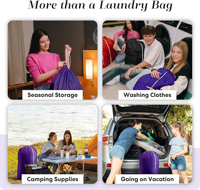 Handy Laundry Extra Large Heavy Duty Laundry Bag, 30" x 40" Nylon, Durable & Machine Washable, Locking Drawstring Closure, Fits Hamper or Basket, Travel & Dorm Room Essentials, Purple | 30"x40" XL Nylon Laundry Bag, Locking Drawstring, Machine Washable...