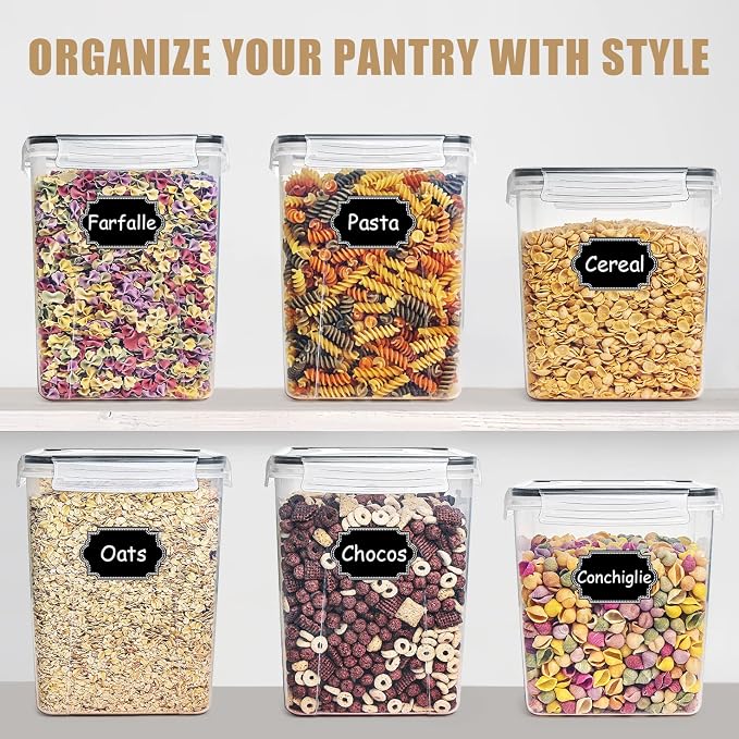 Wildone Large Food Storage Containers 5.2L /175oz, 4 Piece BPA Free Plastic Airtight Food Storage Containers for Flour, Sugar, Baking Supplies, Kitchen & Pantry Containers with 20 Labels