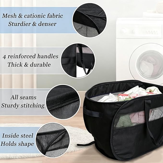 100L Extra Large Collapsible Laundry Baskets 2 Pack. | Foldable Extra Large Dirty Clothes Bin with Reinforced Handles, Portable for Dorm Travel Camping Bedroom, Black