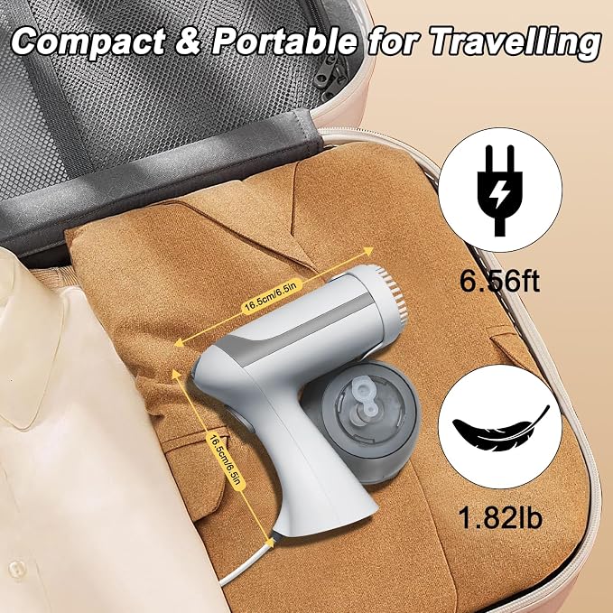 BUNUD Handheld Steamer for clothes 1500W: 20S Heat-up Garment Clothes Steamer with 300ml Water Tank - Portable Fabric Wrinkle Remover - Steam Iron 2 In 1 with Brush for Home/Office/Travel (White)