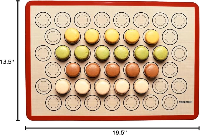 Macaron Silicone Baking Mats - Non-Stick Macaron Mat for Easy Baking | Heat Resistant & Dishwasher Safe Macaron Baking Mat | Reusable & Eco-Friendly, 3/4 Size - Pack of 3 - For Macarons Red Border