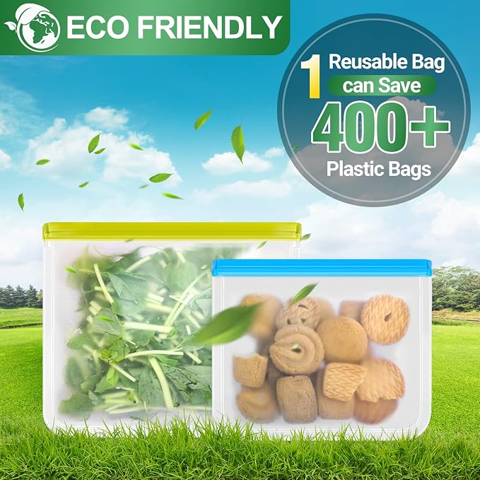 Reusable Freezer Bags Dishwasher Safe - 10 Pack Reusable Bags BPA Free Leakproof, Food Storage Bags for Marinating, Travel, Meal Prep (3 Gallon + 4 Sandwich + 3 Snack Sizes)