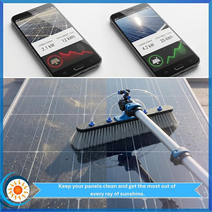 IGAD Solar Panel and Window Cleaning Kit with 18ft Extendable Pole, 2 Water Fed Brushes, 33ft Hose, Blue, 16 Inches, Nylon, Aluminum