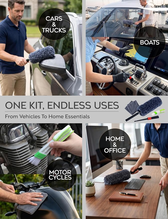 TAKAVU Car Duster Kit, Ultra Soft Microfiber, Lint & Scratch Free | Includes Storage Bag & Unbreakable Handle, Removes Pollen & Dust, Exterior & Interior for SUV & Home