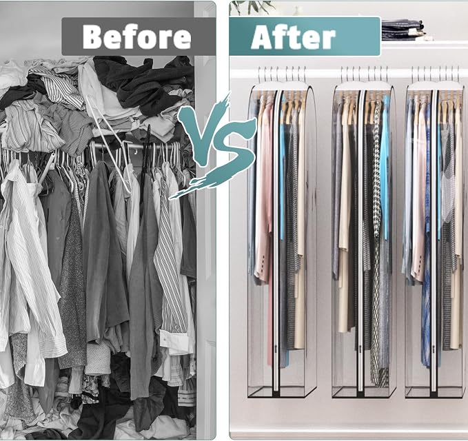 Liuoud Clear Garment Bag for Hanging Clothes 10” Gusseted, (40&50") Suit Bags for Open Closet Storage Plastic Clothes Cover for Coat, Dress, Shirts, Fur, Jacket, Wardrobe Protectors, 6 Pack