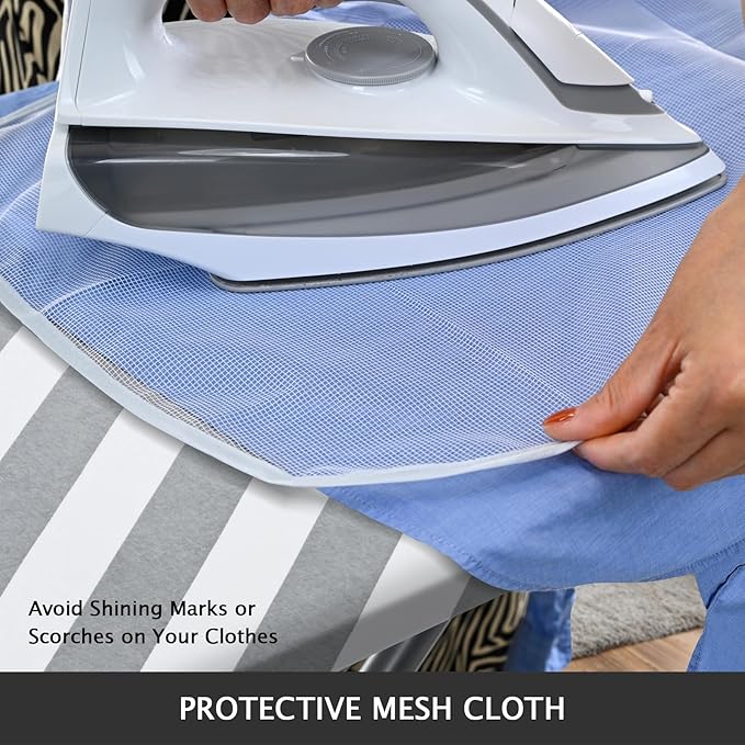SheeChung 49"x15" Ironing Board Cover and Pad - with Elasticized Edges and 2 Connecting Straps,Premium Heavy Duty 4-Layer Silicone Coated Cover,Heat Reflective,Scorch Resistant