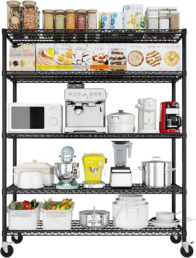 Karl home Heavy Duty 5-Tier Storage Shelving, Black Adjustable Metal Rack | 3200LBS Capacity Wire Storage Shelving Unit, 75.59"H x 55.12"W x 23.62"D, Multipurpose Organizer for Garage, Kitchen