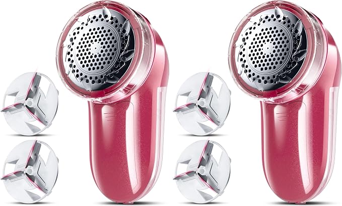 Fabric Shaver, Lint Remover, Bymore Lint Shaver Defuzzer Sweater Shaver for Clothes and Furniture AC Adapter or Battery Operated Pill Fuzz Remover (Bright Red) (Pack of 2)