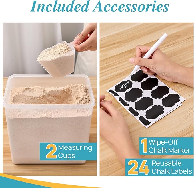 Vtopmart 8.5L 2 Pack Extra Large Flour Sugar Storage Containers, Each for 10lbs flour, Airtight Kitchen Pantry Organization Canisters with Lids for Bulk food, Rice, Baking Supplies, BPA Free, Black