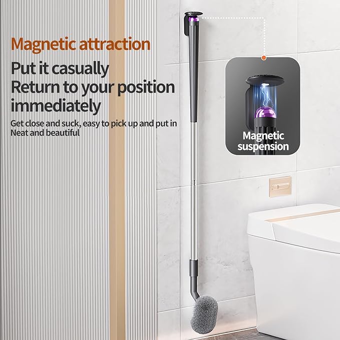 Stainless Steel Toilet Brush with Long Handle and 2- Durable Bristles, Magnetic Holder for Bathroom Deep Cleaning