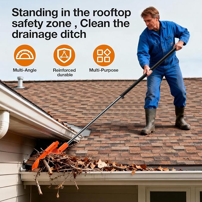Gutter Cleaning Tools from The Ground, Multi-Angle Cleaner, Scoop & Brush & Mini Rake for rain Guard Cleaning and Leaf Removal from Gutter Guard(No Pole)