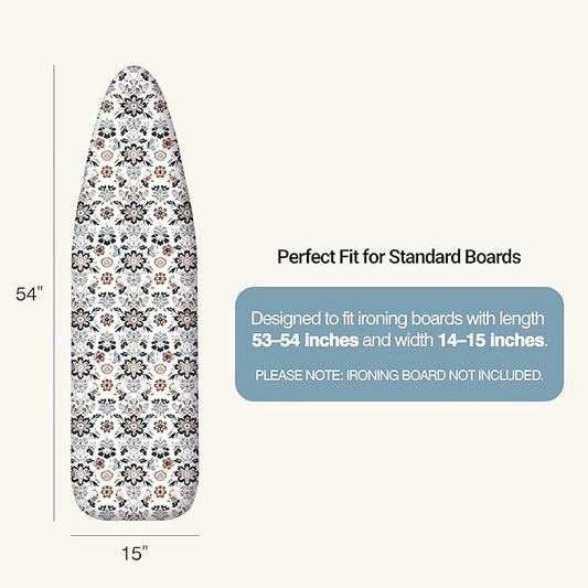 UniSimp Ironing Board Cover and Pad 15"x54" Extra Thick Natural Cotton, Scorch and Stain Resistant Padding, Standard Size Iron Board Cover with Fasteners Heavy Duty Elastic Edge, Heatproof Floral