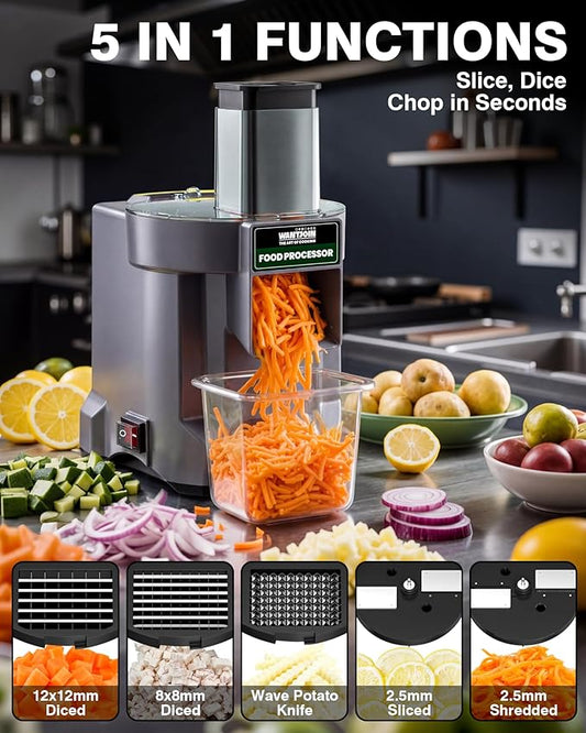 WantJoin 5 in 1 Electric Vegetable Chopper - Multifunctional Commercial Vegetable Dicer Food Fruit Processor Stainless Steel Blades for Slicing(2.5mm), Dicing(8/12mm), Chopping(2.5mm),Shredding
