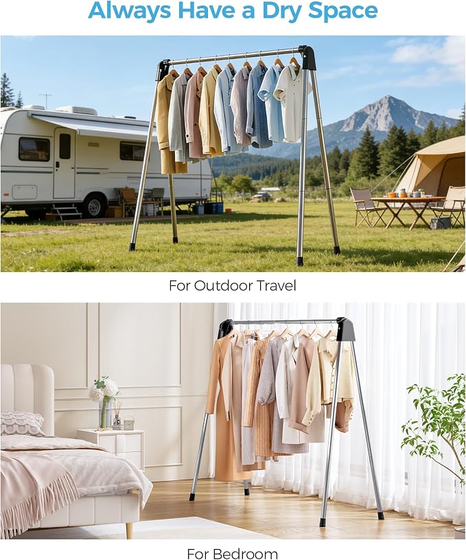 APEXCHASER Clothes Drying Rack Foldable, Portable Clothes Airer, 48" H | Stainless Steel, Folds Flat to Storage, Lightweight Design, Non-slip Feet, Easy to Carry, Versatile for Room/Balcony/Dorms