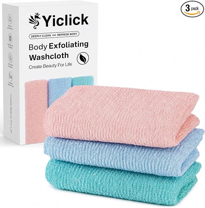 3 PCS Exfoliating Washcloth Towels - Exfoliating Body Scrubber Exfoliator, Back Scrubber for Shower Bath Use, Japanese & Korean Scrub Wash Cloths, Loofah Lufa Sponge Washer for Women Men