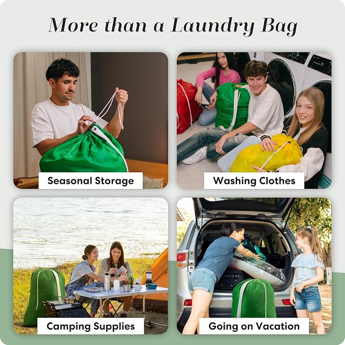Handy Laundry Bag with Shoulder Strap 30"x40", Extra Large, Green | Washable Nylon, Holds 3+ Loads of Dirty Clothes, Drawstring, XL Sack for Travel, College Dorm, Camp, Laundromat, Green