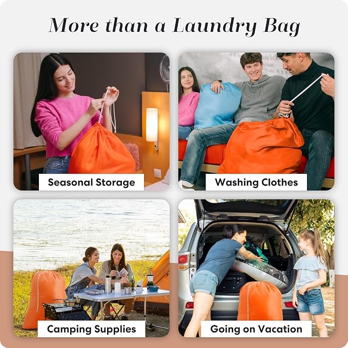 Extra Large Laundry Bag 30 x 40 - Heavy Duty Nylon, Locking Drawstring, Machine Washable, Holds 3 Loads, Dirty Clothes Sack for Travel, Dorm, College | Handy Laundry (Orange) | 30"x40" XL Nylon Laundry Bag, Locking Drawstring, Machine Washable, Heavy D...