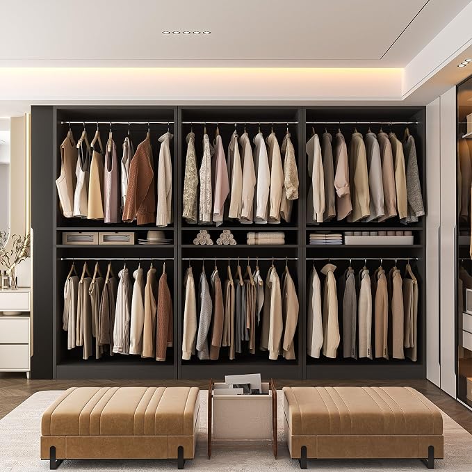 Unikito 72'' Closet System with 4 Hanging Rods, Walk-in Clothing Organizer, 2-Piece Wood Garment Rack for Bedroom, Black