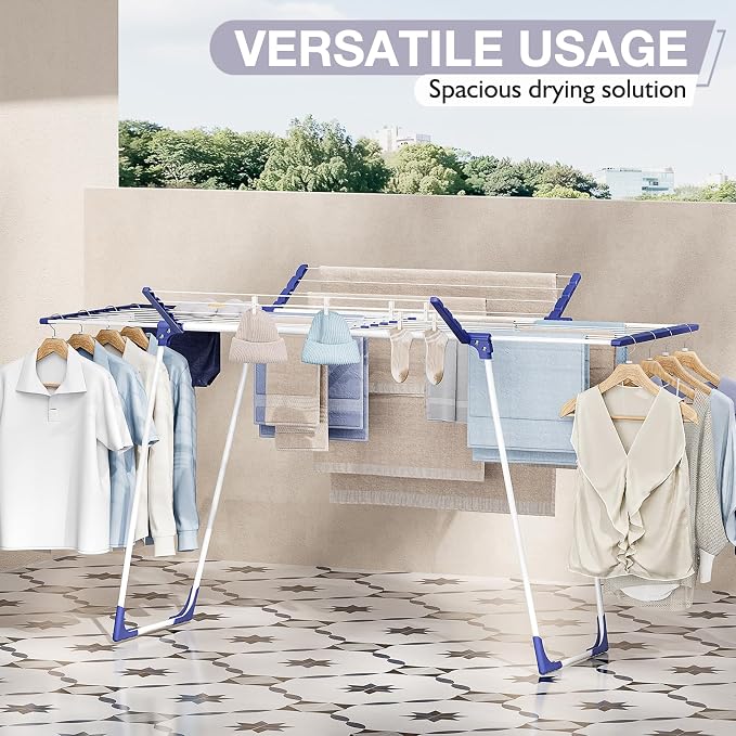 APEXCHASER Clothes Drying Rack, Drying Rack Large Space with 2 Wings | Expandable Design, 4 drying spaces, Spacious Design with 2 Frame Supports, Folds Flat for Storage, Rust-resistant Coating