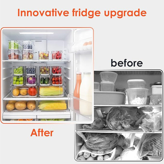 SMRCAD Fridge Organizers and Storage, 10 Pack Clear Organizer Bins with Lids for Kitchen, Pantry, Refrigerator, Food, Fruit, Vegetable Storage