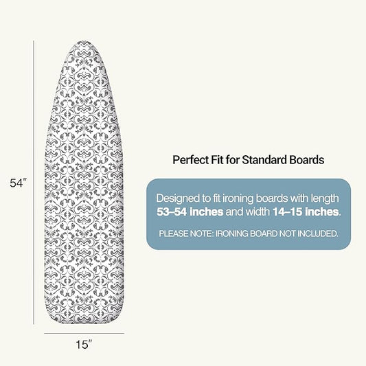 UniSimp Ironing Board Cover and Pad 15"x54" Extra Thick Natural Cotton, Scorch and Stain Resistant Padding,Standard Size Iron Board Cover with Fasteners Heavy Duty Elastic Edge, Heatproof Ash
