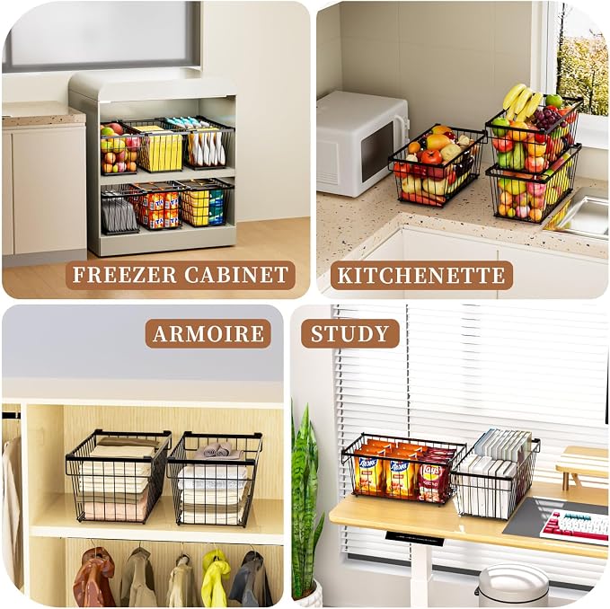 Enhanced Leak-Proof Bottom - Freezer Organizer Bins ,8 Pack Stackable Deep Freezer Organizer Bins for 7 Cu.FT Small Chest Freezer,organization and storage,pantry organizers (Black 8 Pack)