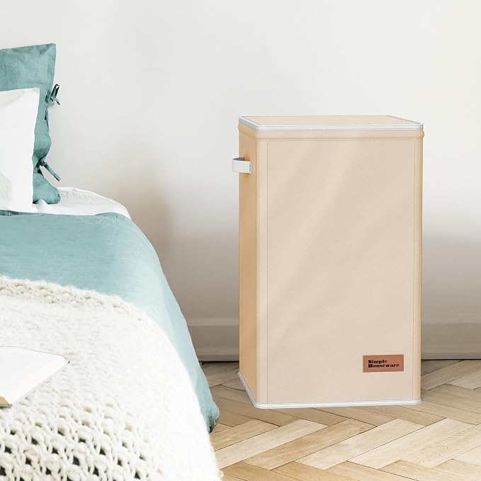 Simple Houseware Foldable Laundry Hamper Basket with Lid and Bag, Beige | Heavy Duty 600D Polyester, Water-Resistant Surface