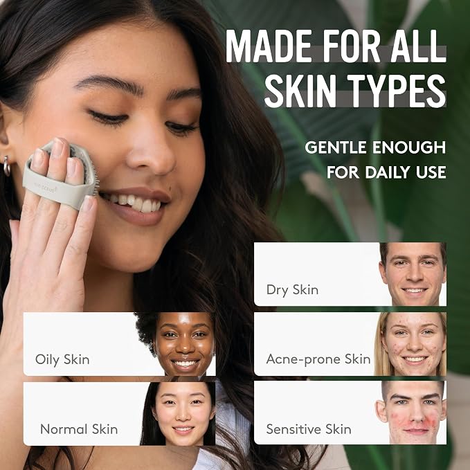 Sud Scrub® Antimicrobial Silicone Face Scrubber, 1 Pack, Gentle Face Exfoliator for Sensitive Skin, Eco Friendly Facial Cleansing Brush, Exfoliating Face Brush for Men and Women (Clay)
