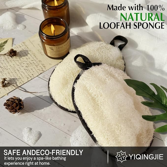 YIQINGJIE Egyptian Loofah Body Scrubber for Men, XL Natural Luffa Sponge for Full-Body Exfoliation, 2 Pack, Black