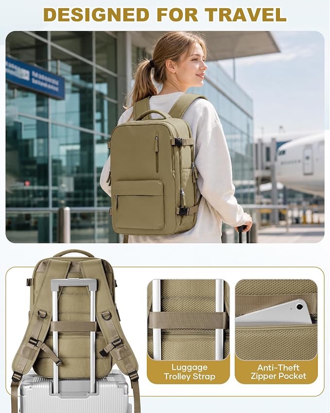 WONHOX Vacuum Seal Backpack for Travel with Air Pump 18x14x8 inches Vacpack Carry on Flight Approved Compression Daypack Laptop Space Saver Bag Storage with Vacuum System Travel Bags Women Khaki