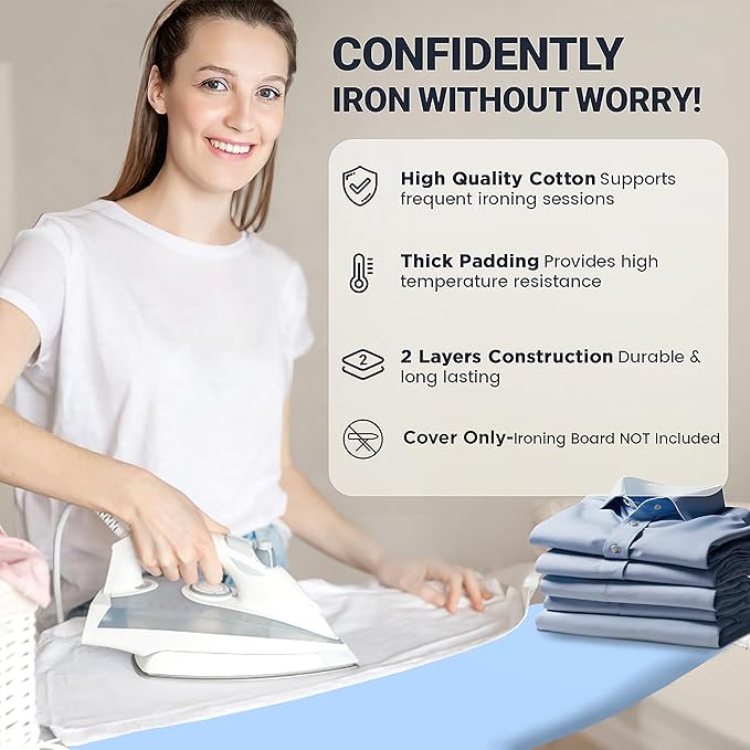 UniSimp Small Ironing Board Cover and Pad 12"x32" Small Iron Board Cover with Padding, Tabletop Mini Ironing Board Cover and Pad Small Size, Cotton Canvas, Heat Resistant, Drawstring Closure Blue