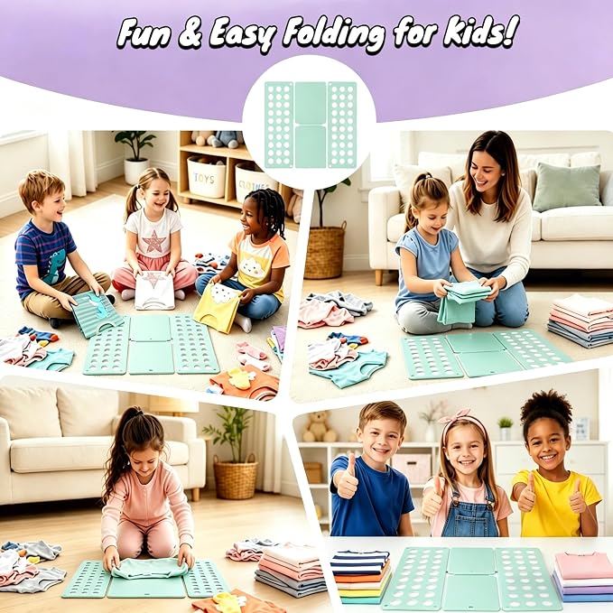 Mini Toddler Shirt Folding Board - Ages 1-7 Blue, Builds Independence | great for Montessori laundry, lightweight PP, smooth rounded edges, quick & simple, develops confidence & skills, stores flat