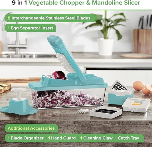 PrepNaturals Vegetable Chopper & Mandoline Slicer - 12 in 1, Blue/White