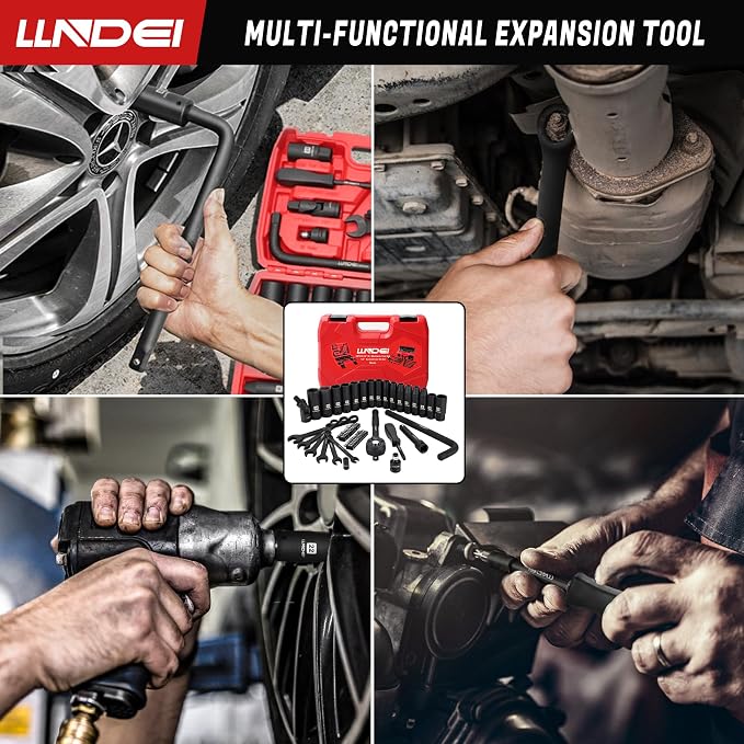 1/2" Impact Socket Wrench Set: 49Pcs, CR-V, Metric | Combination Wrenches (8-17mm), Deep Sockets(8-24mm), Spark Plug Socket(16,21mm), Household&Automotive Repairing