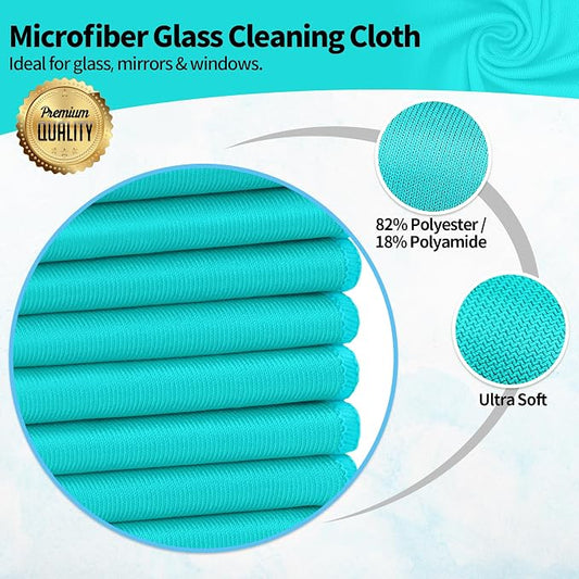 Microfiber Cleaning Cloth - 10 Pack Glasses Cleaning Cloth, 16" x 14" Window Cleaning Rags, Streak Free Lint Free Polishing Cloths Wipes for Eye Glass, Stainless Steel, Windshield, Turquoise