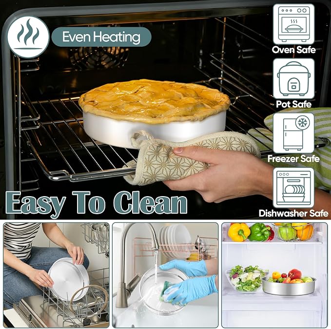 TeamFar 9 Inch Cake Pan, Stainless Steel Round Layer Cake Baking Pan Tin for Birthday Wedding, Non-Toxic & Heavy-Duty, Mirror Finish & Leak Proof, Oven & Dishwasher Safe